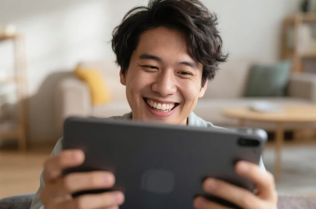 用户通过移动设备享受数字娱乐的场景